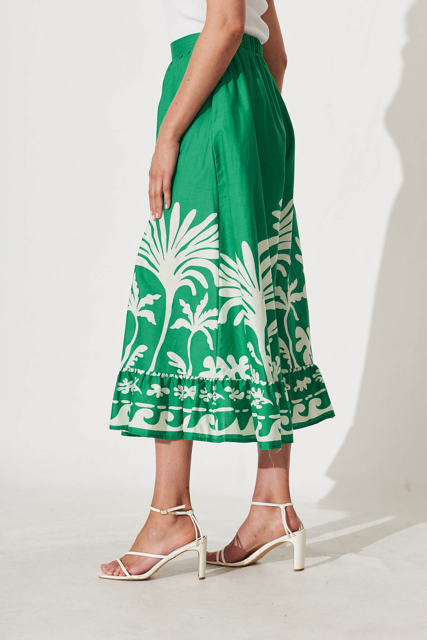 Finesse Maxi Skirt In Green Border Print Cotton