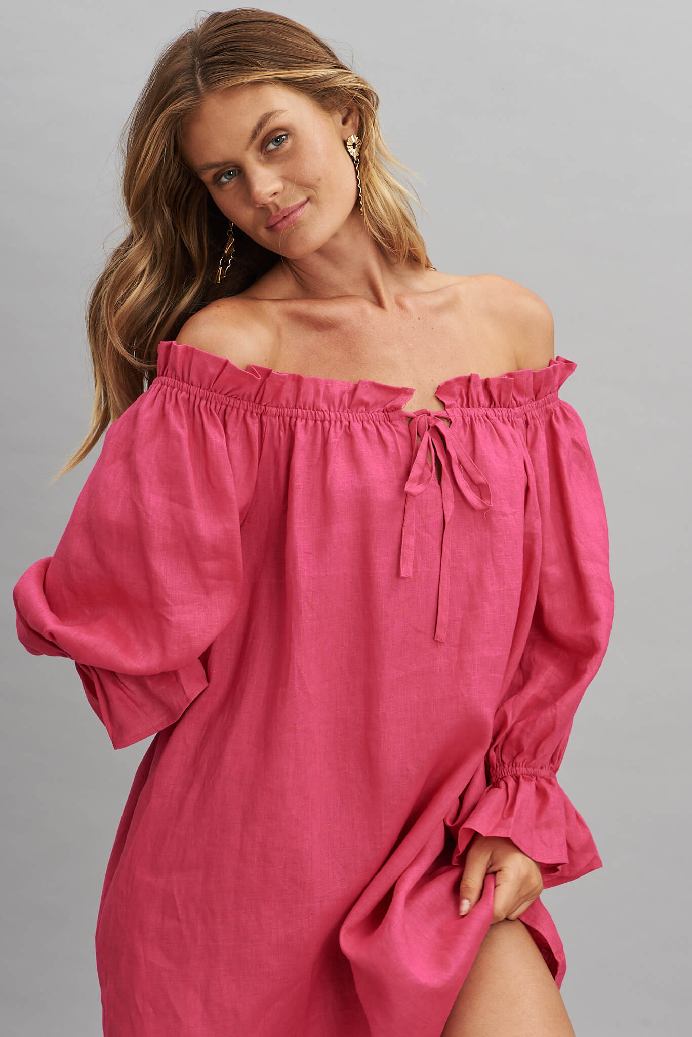 Luanna Dress In Hot Pink Pure Linen