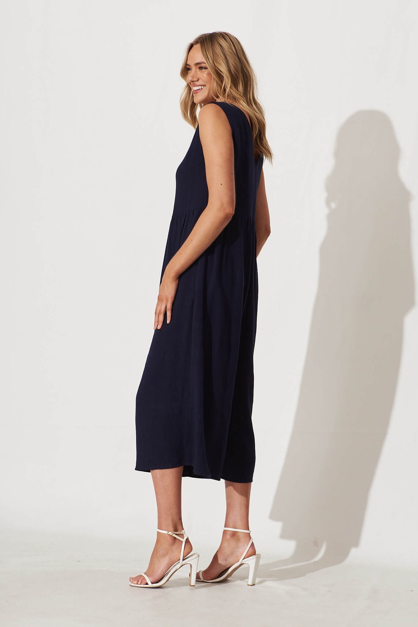 Citta Jumpsuit In Navy Linen Blend