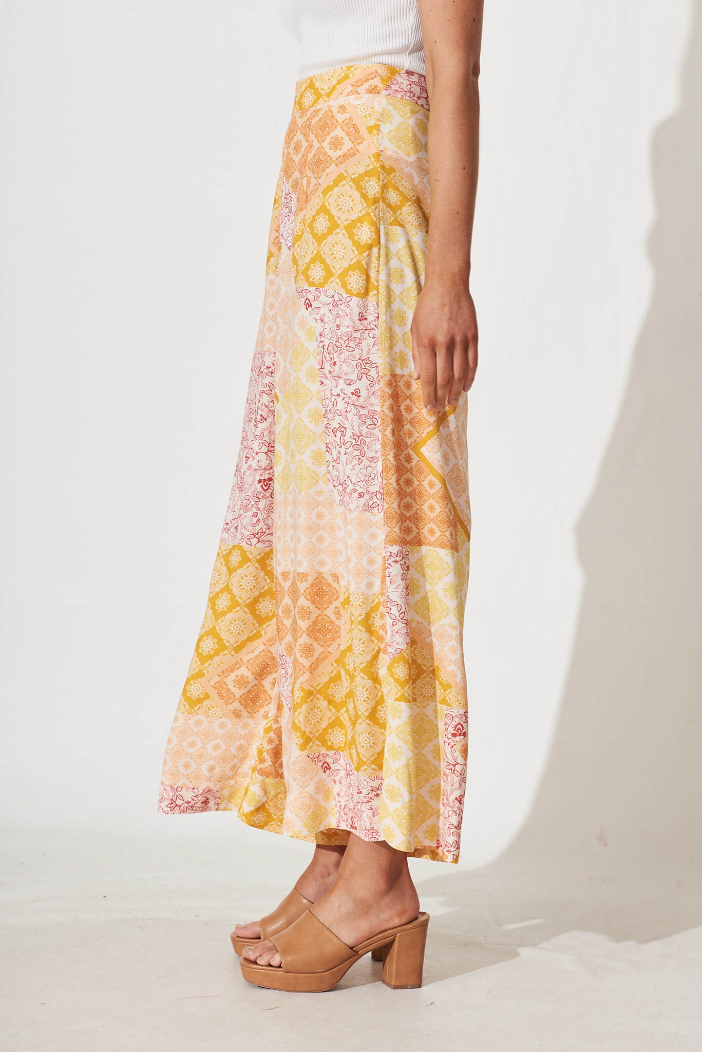 Mahalo Wide Leg Pant In Orange With Yellow Multi