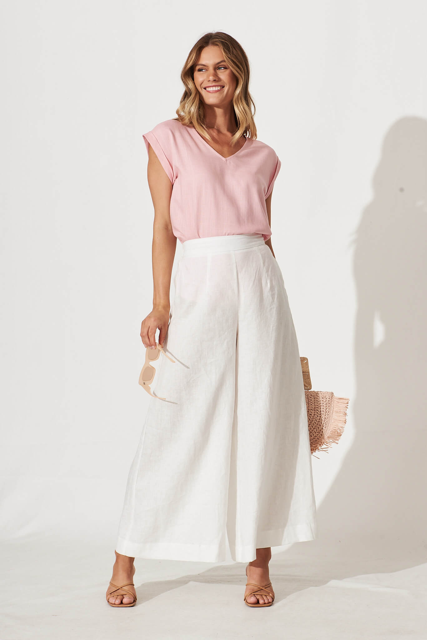 Jina Top In Blush Linen Blend