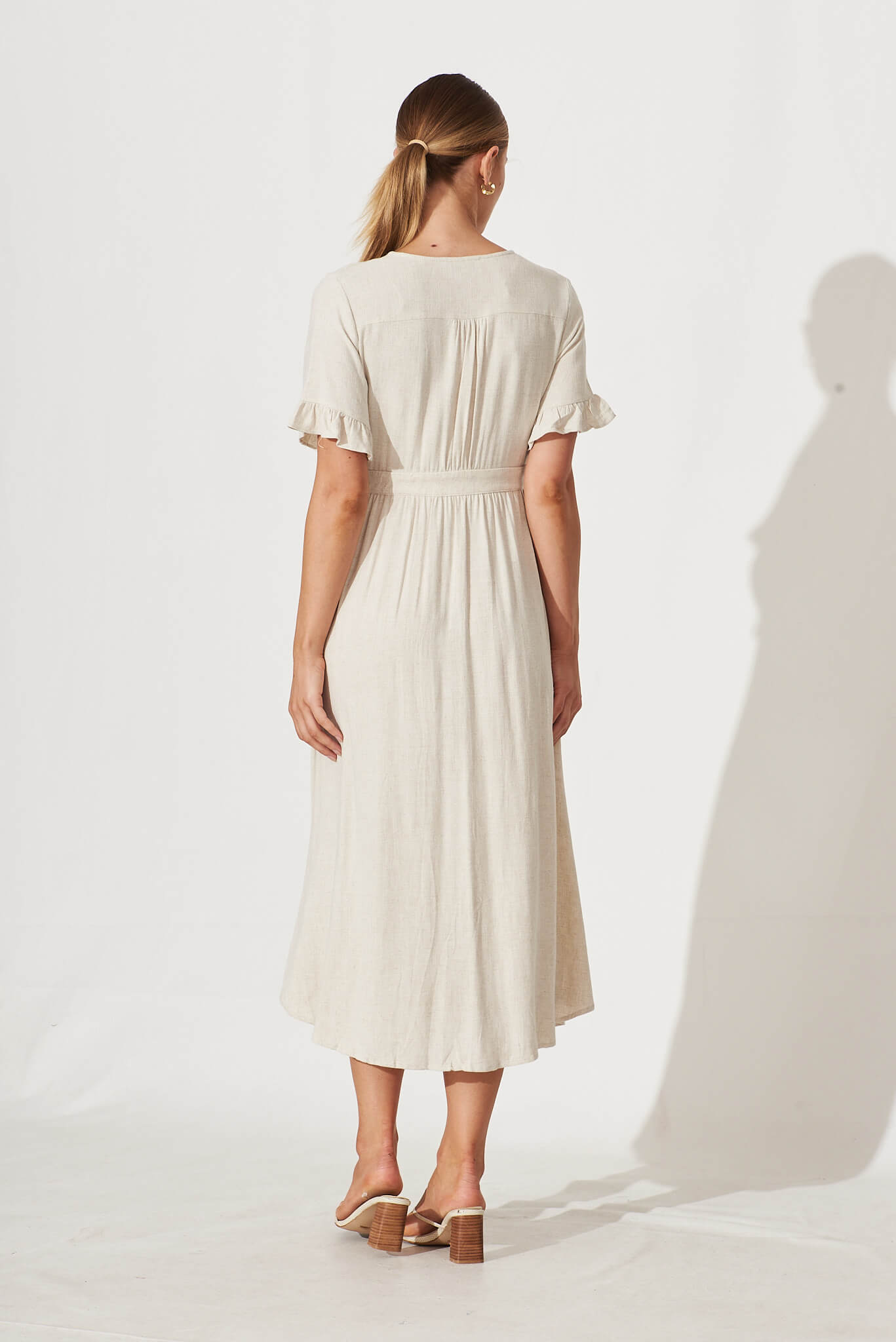 Aire Midi Dress In Oatmeal Linen