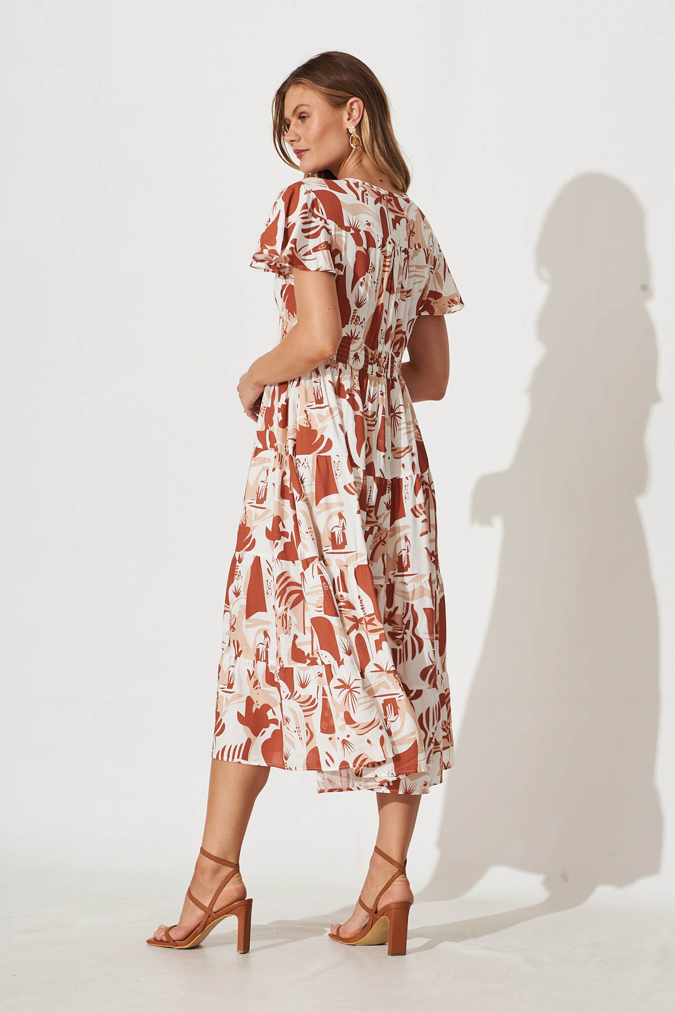 Beautiful Lover Midi Dress In White And Chocolate Print