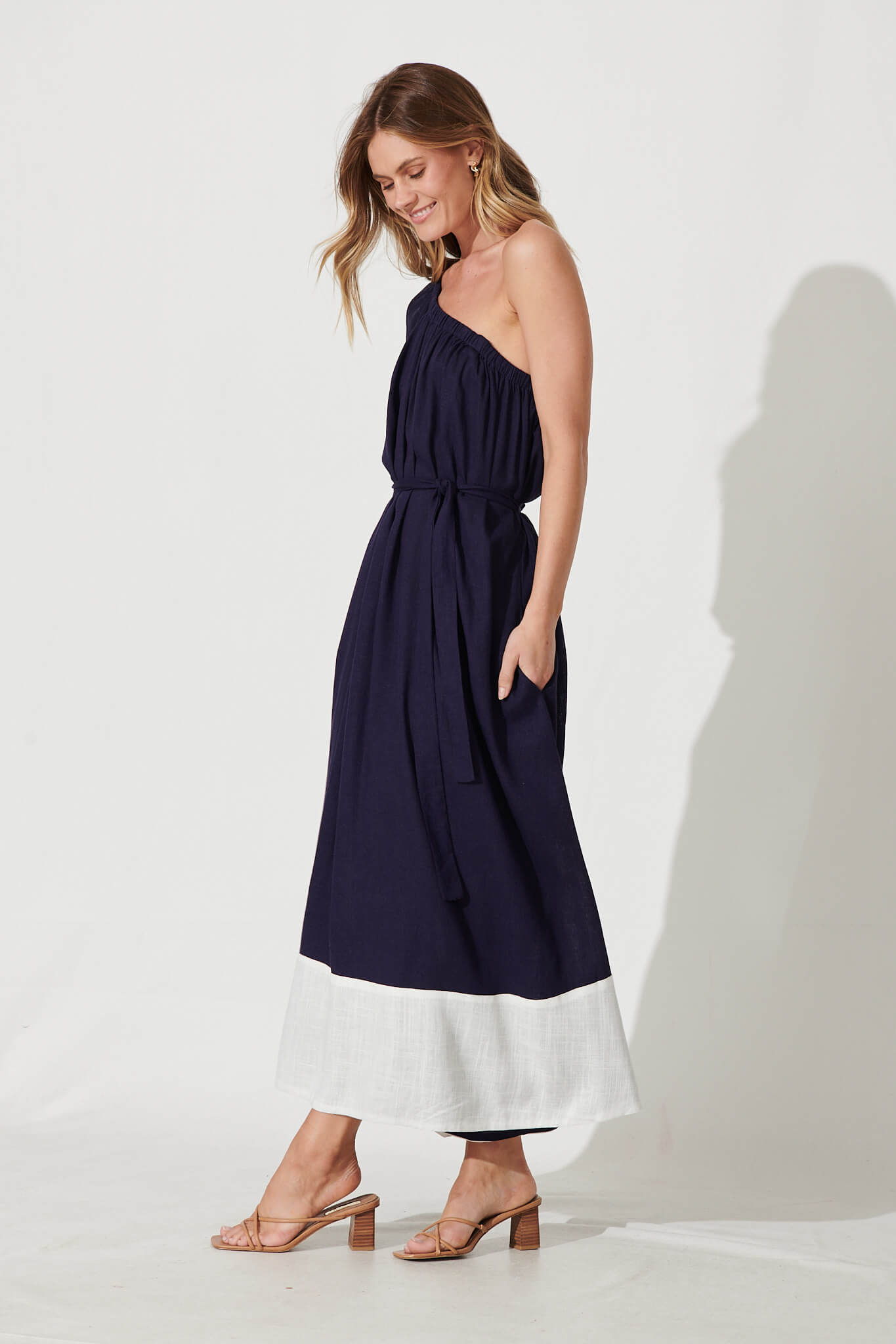 Fiesta Maxi Dress In Navy Linen Blend