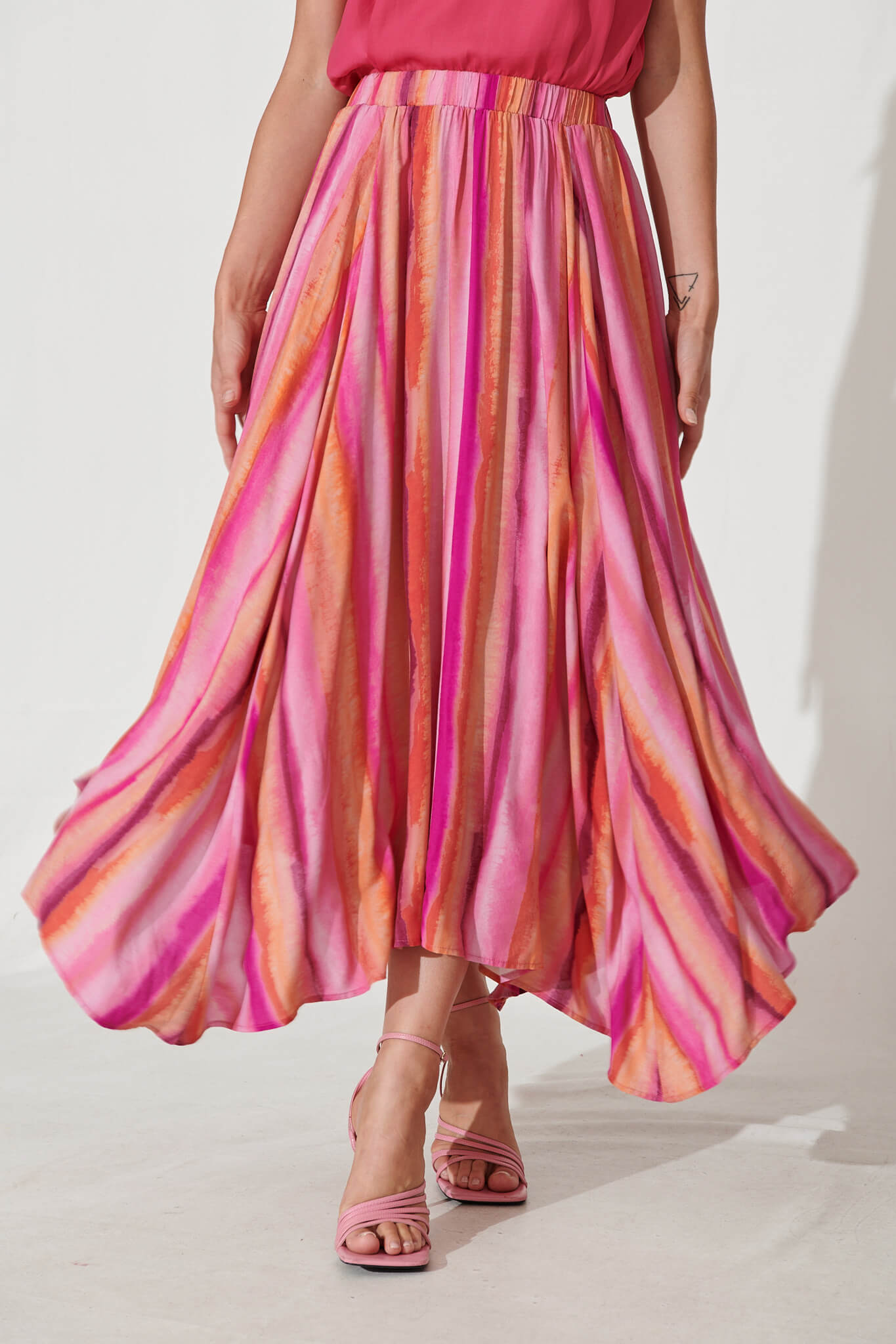 Lorenzo Maxi Skirt In Pink With Orange Stripe