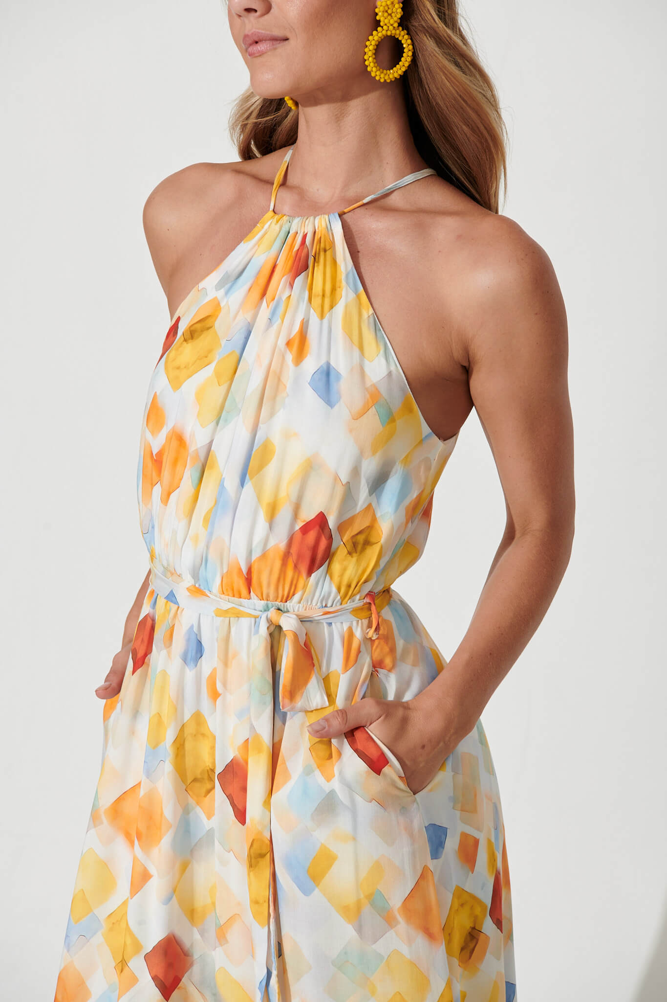 Aleta Maxi Dress In Orange Multi Diamond Print