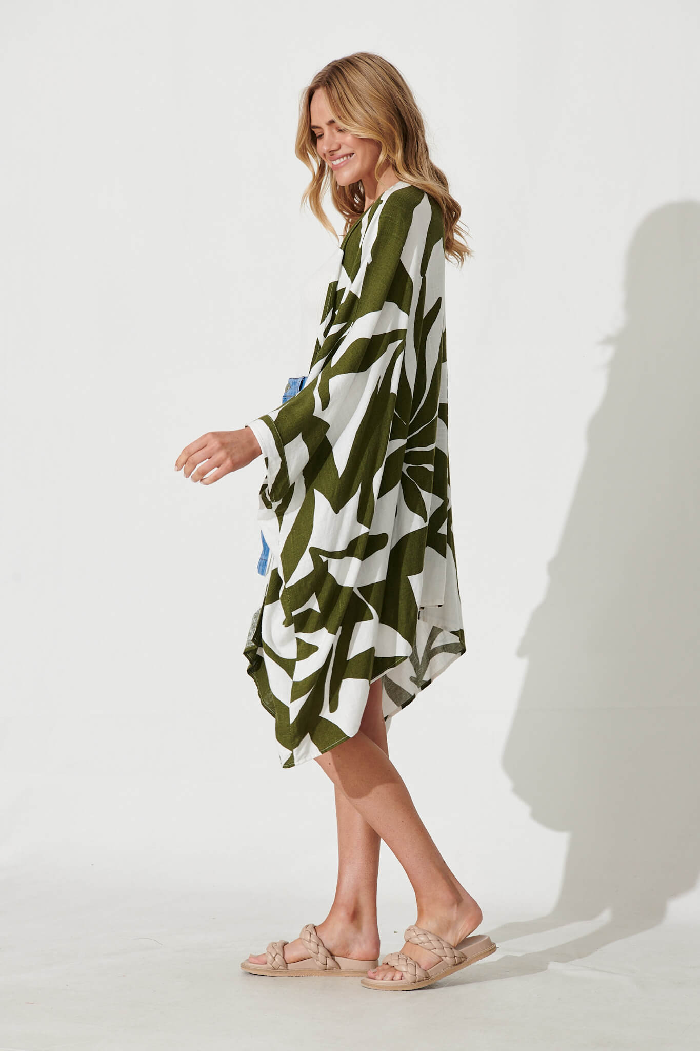 Heron Cape In Cream And Green Geo Print