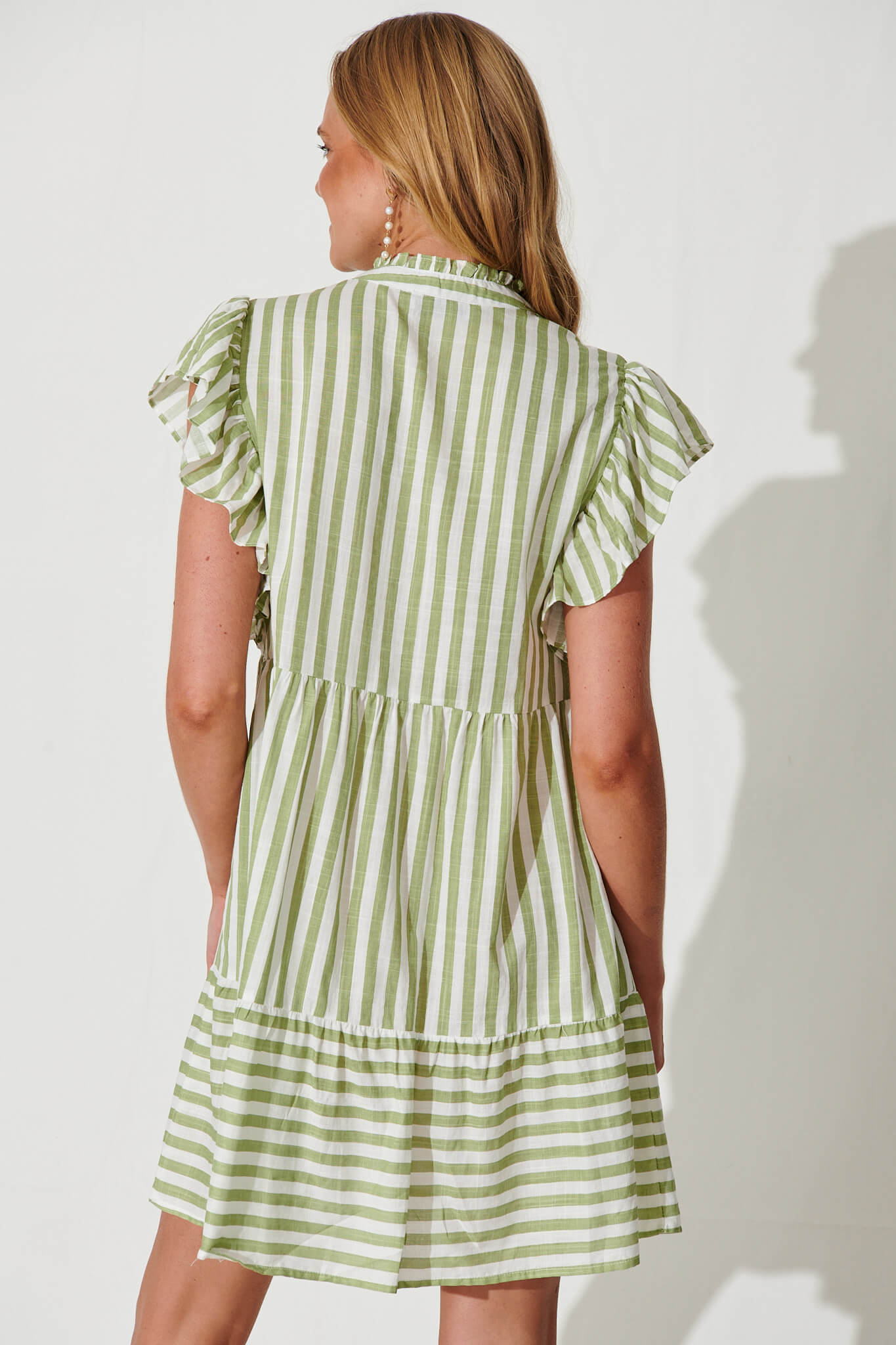 Julius Smock Dress In Green With White Stripe Cotton Linen Blend