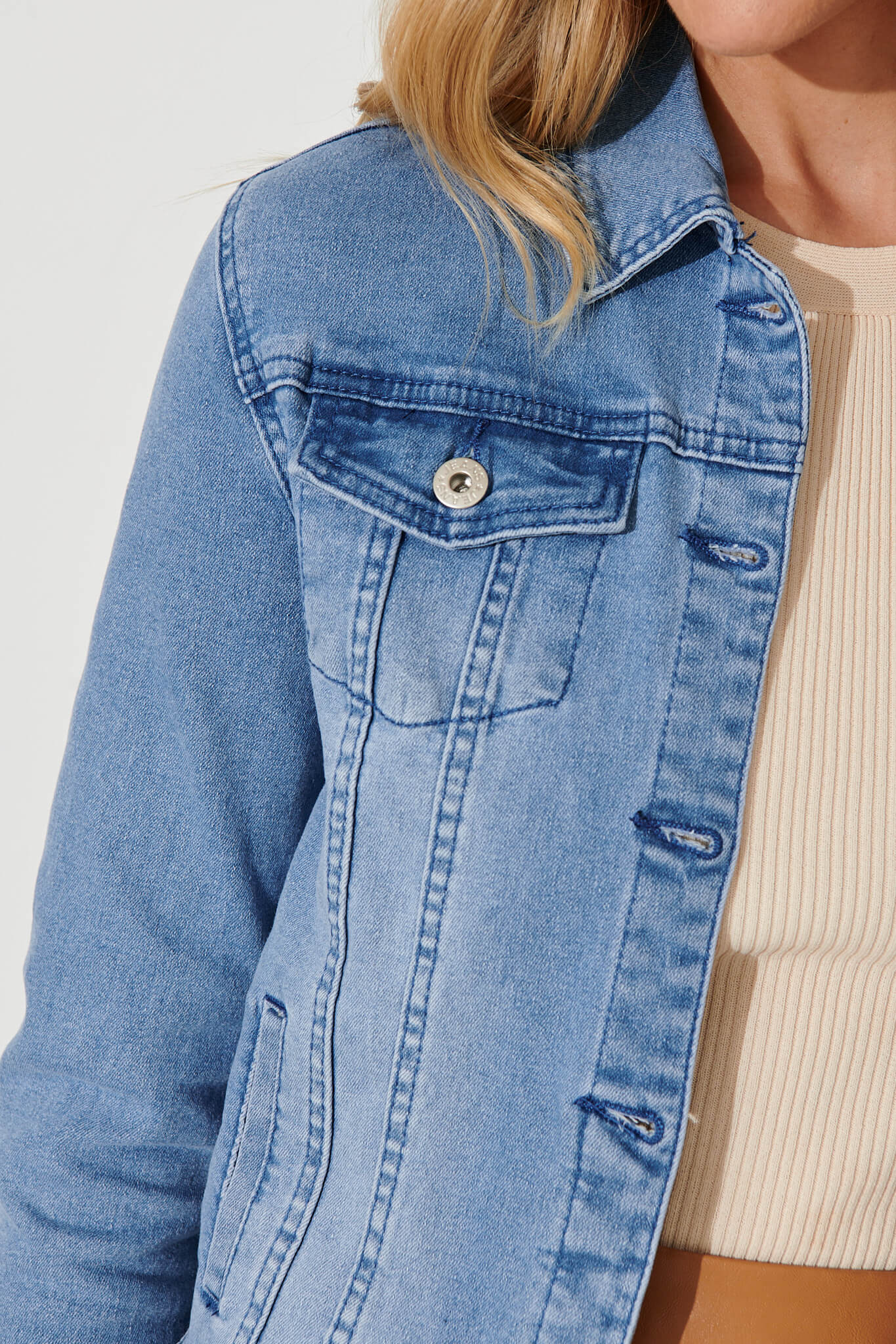 Gossip Denim Jacket In Light Blue Wash