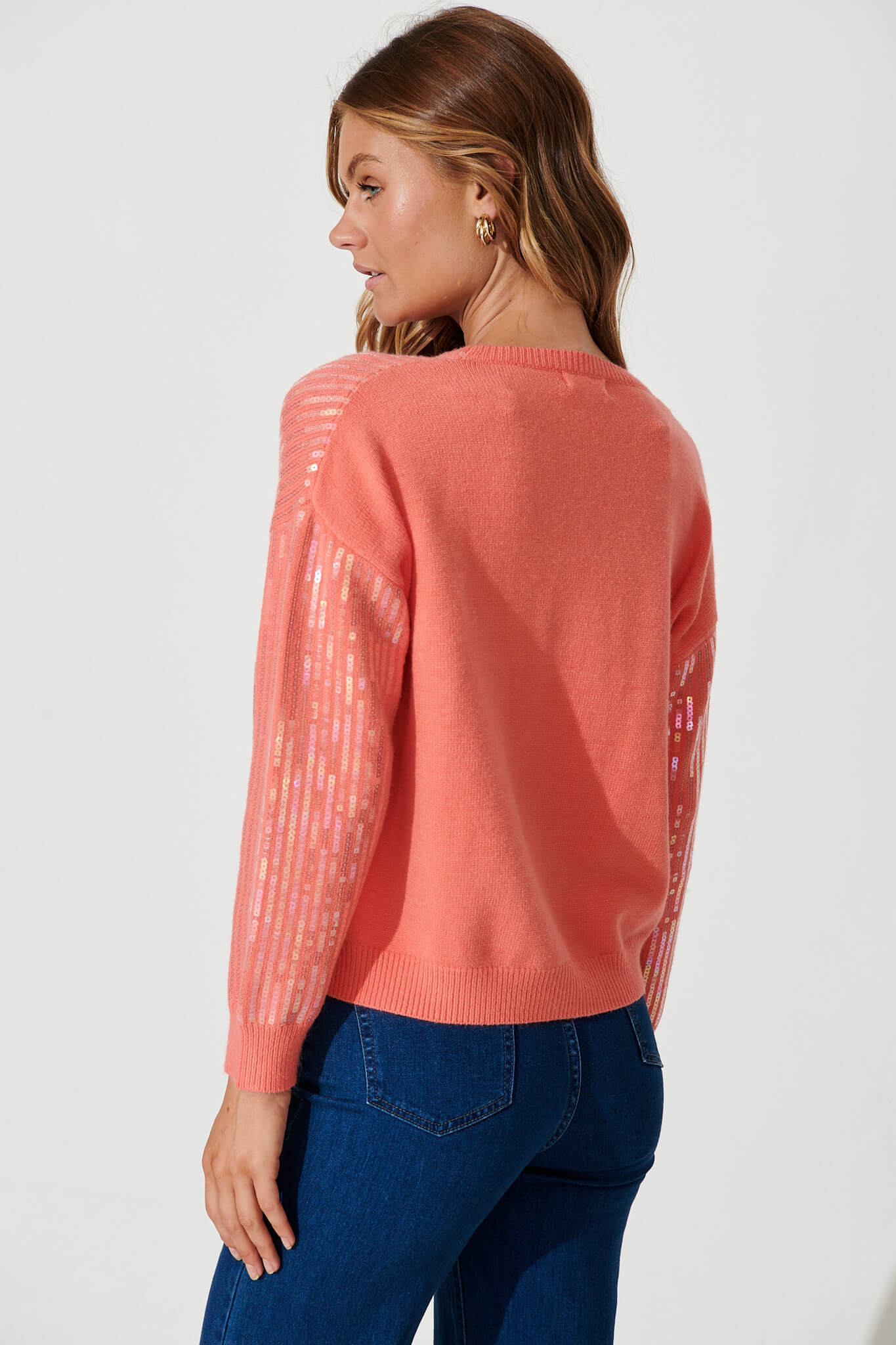 Jackson Knit In Coral Sequin Wool Blend