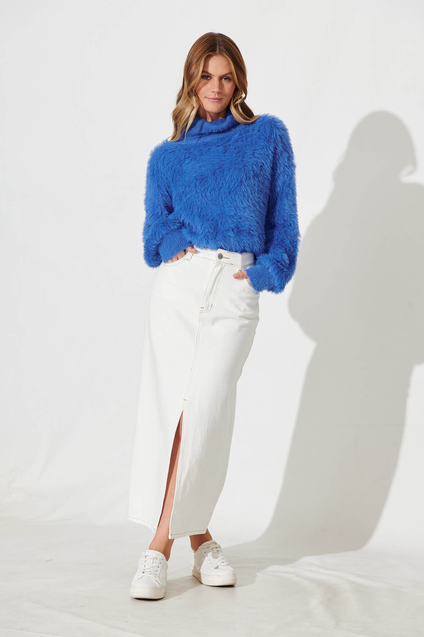 Aline Fluffy Knit In Blue Wool Blend