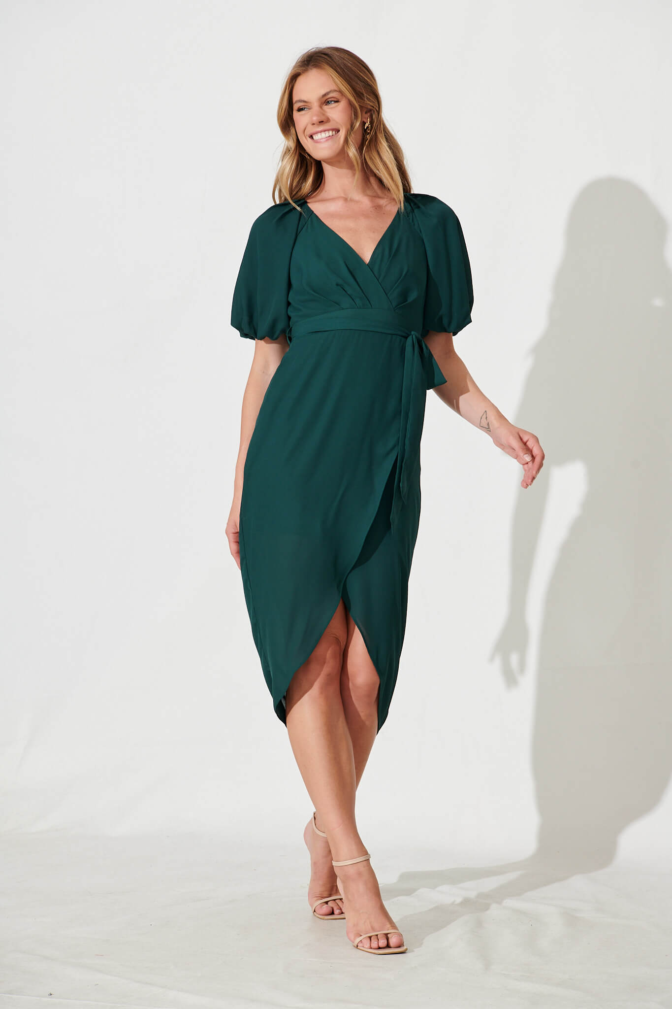 Atelier Midi Dress In Emerald Chiffon