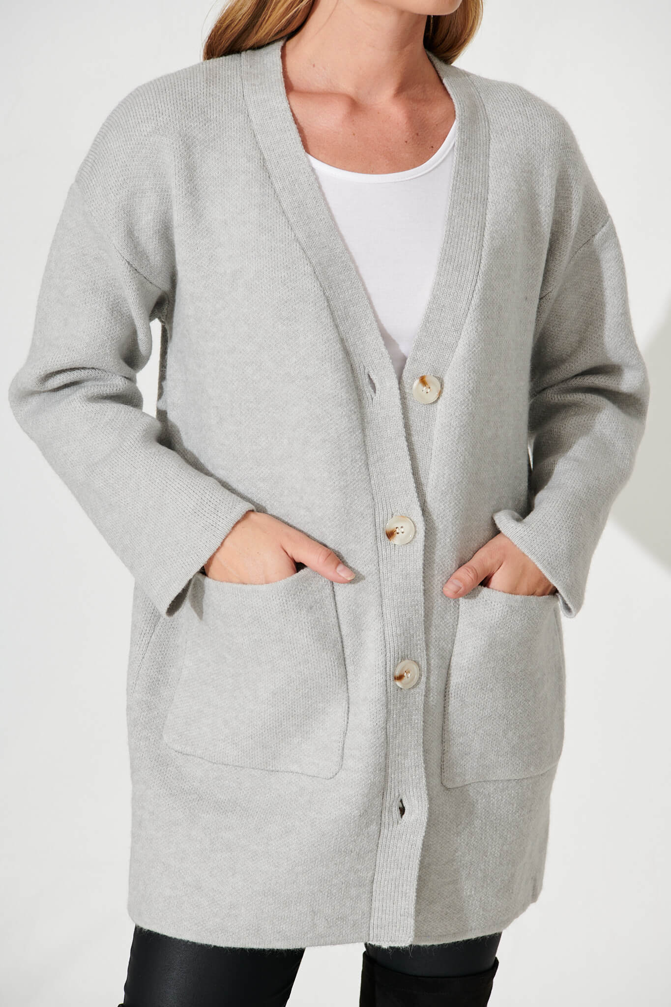 Alpine Knit Cardigan In Grey Wool Blend