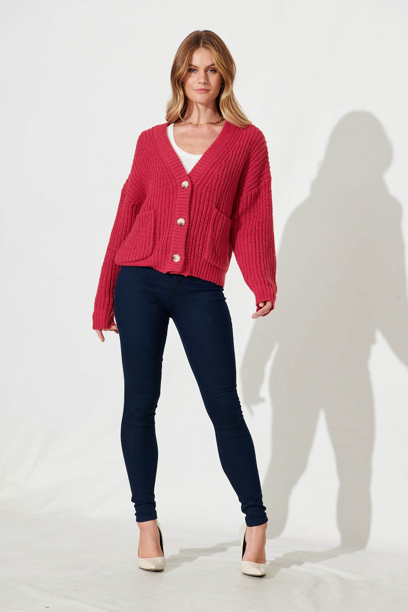 Arctic Knit Cardigan In Red Wool Blend