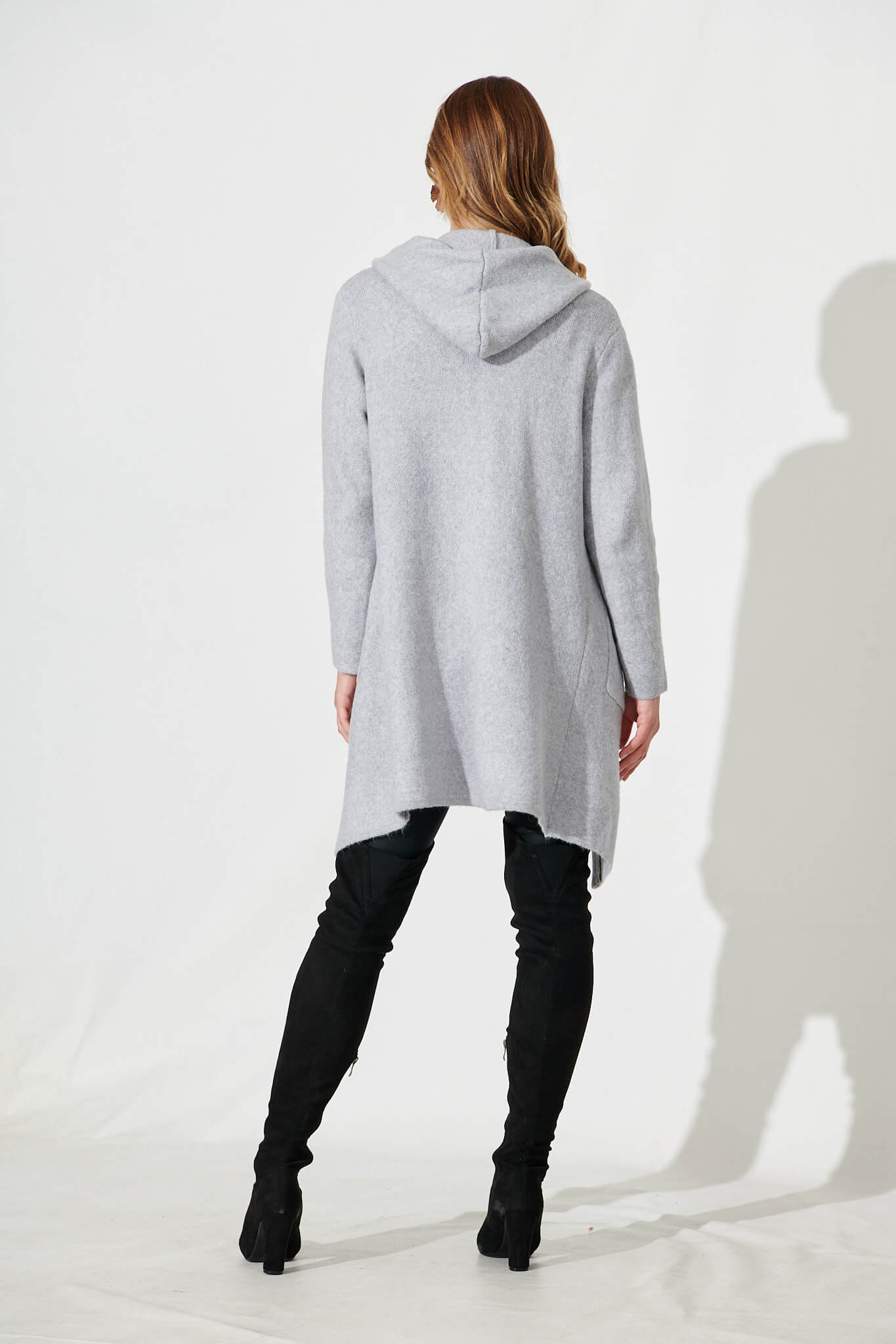 Icicle Hood Knit Cardigan In Grey Wool Blend