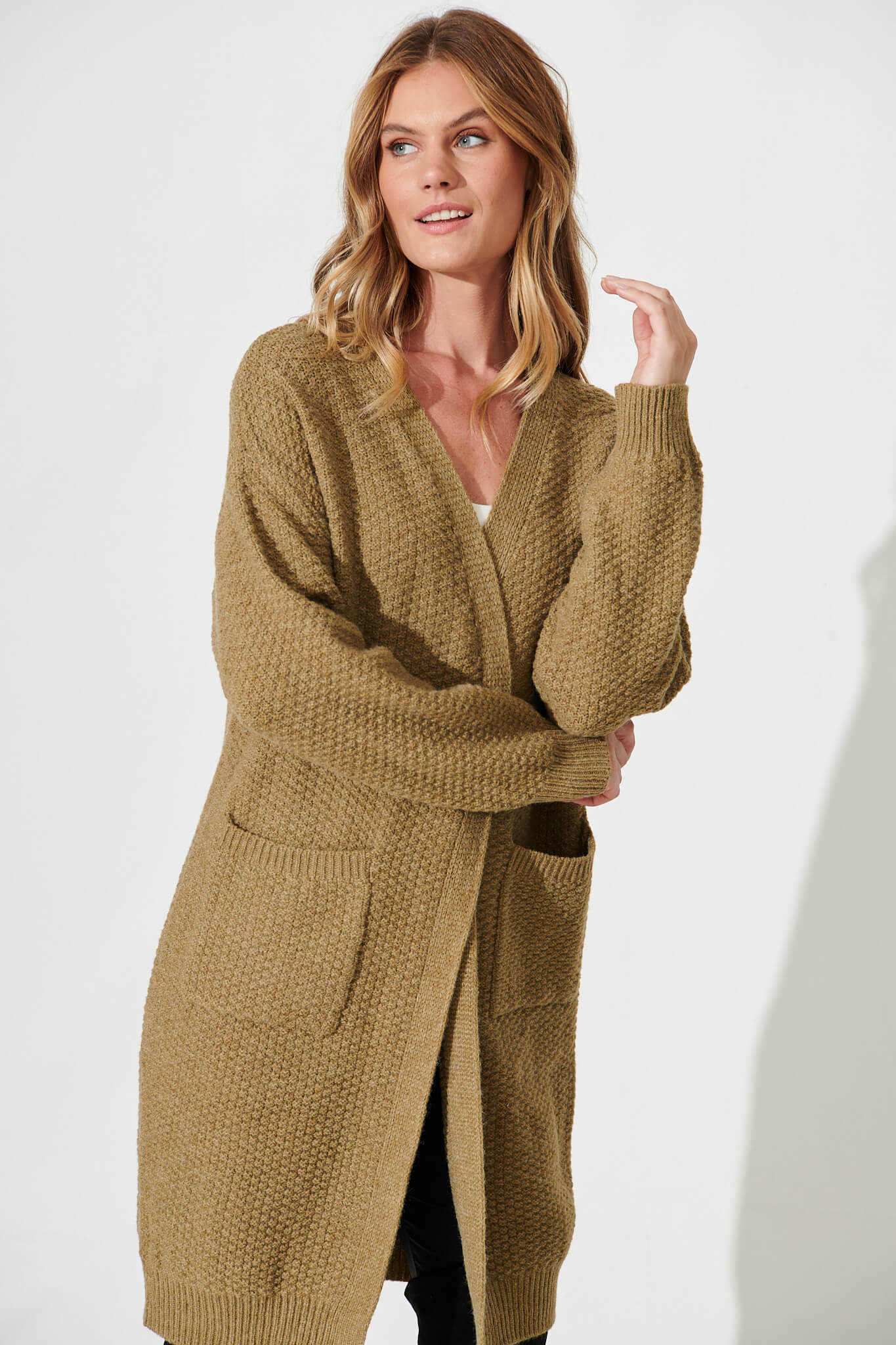 Arvon Knit Cardigan In Khaki Wool Blend