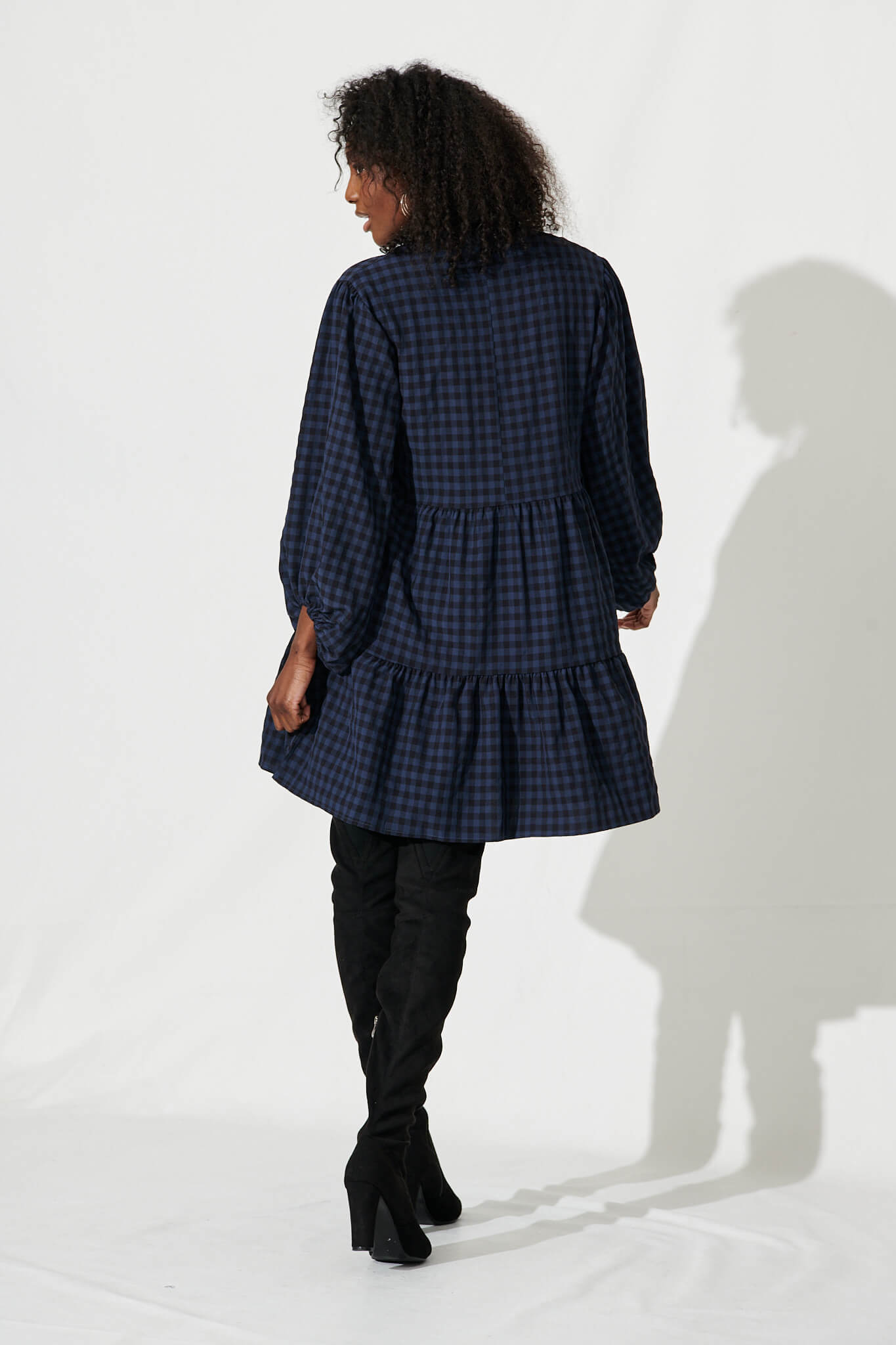 Ciaran Smock Dress In Navy And Black Gingham