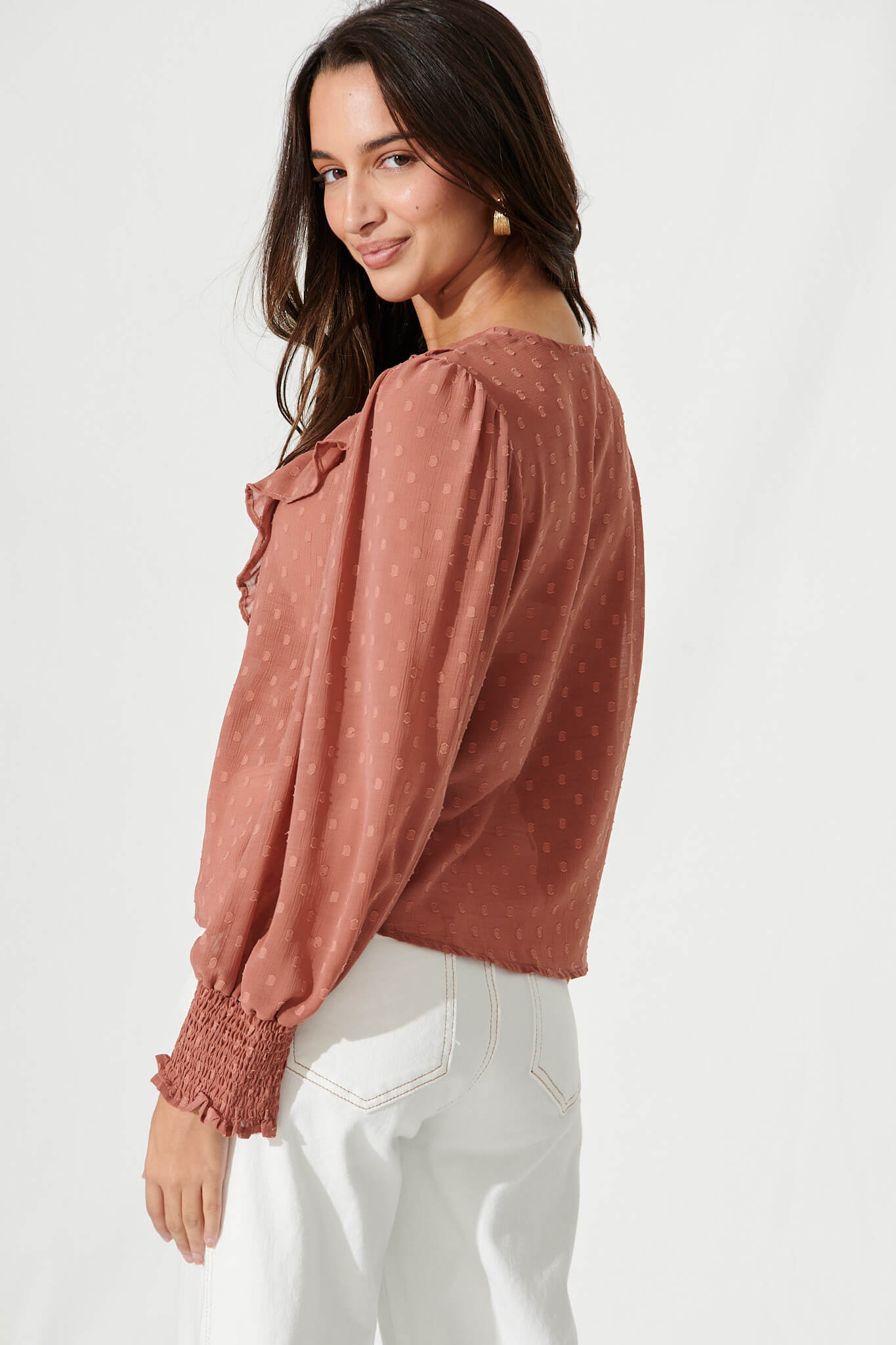 Claude Top In Dusty Rose Textured Chiffon