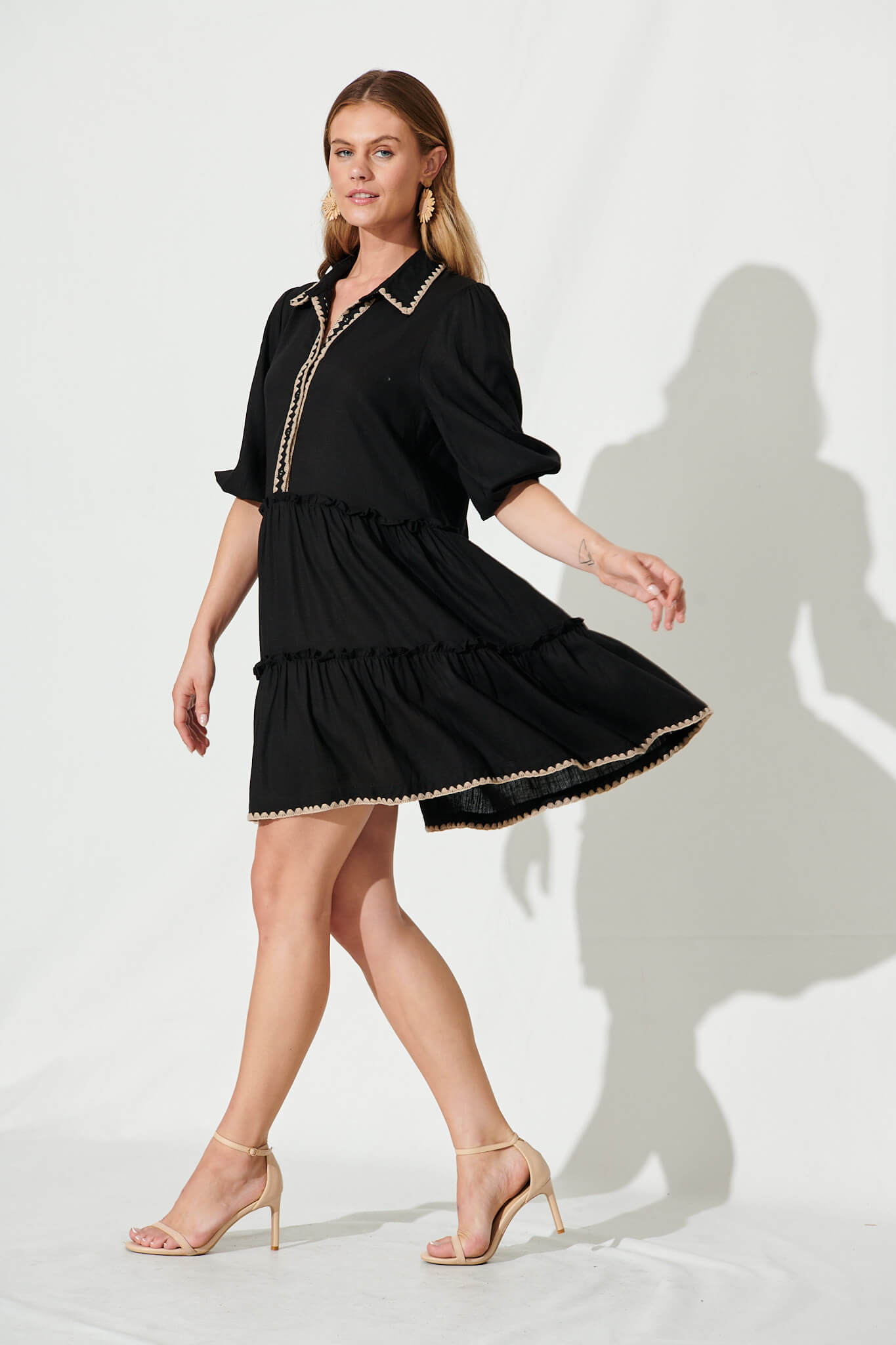 Gwen Smock Dress In Black Linen Blend