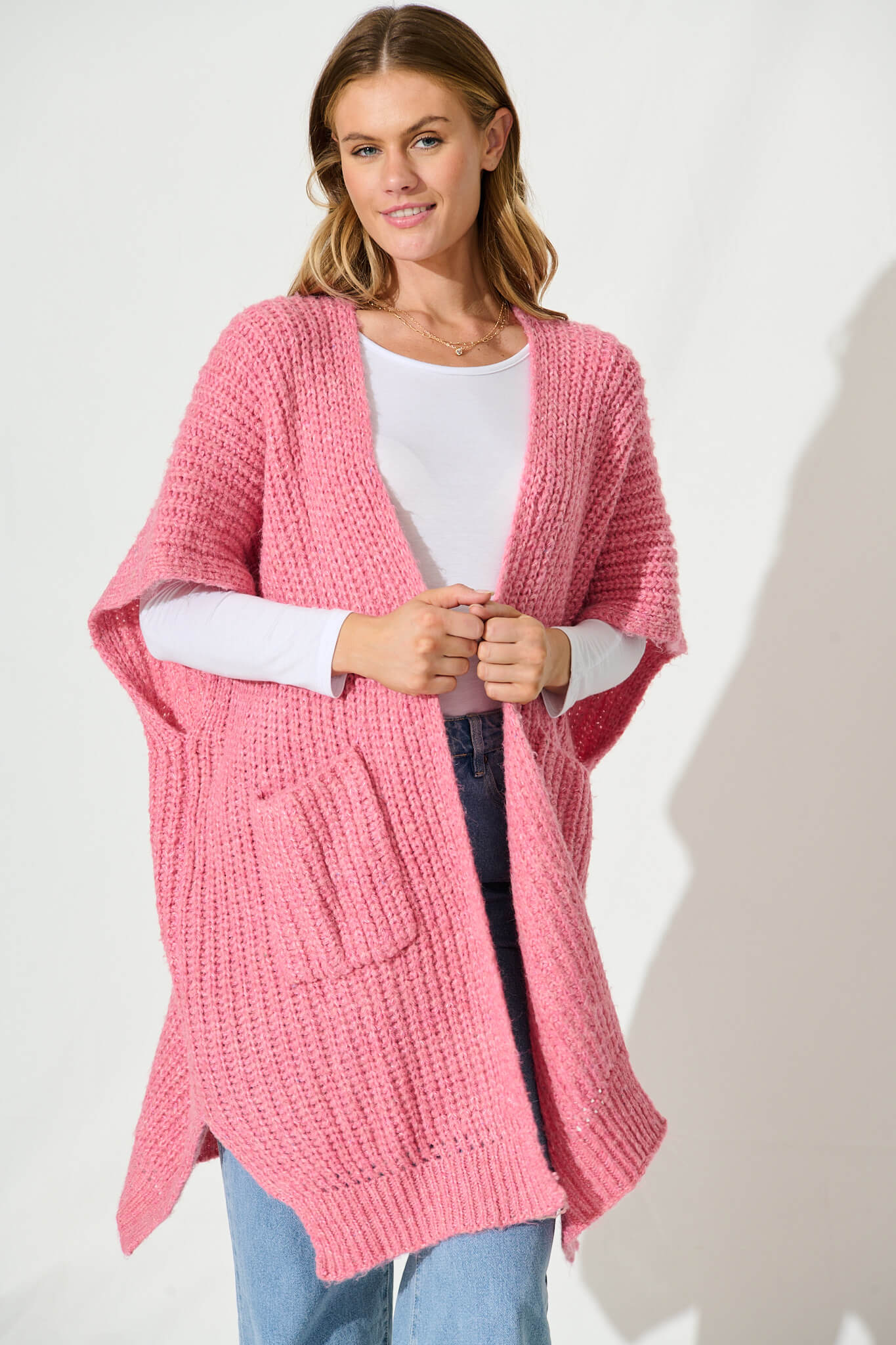 Debbie Knit Cardigan In Pink Marle Wool Blend