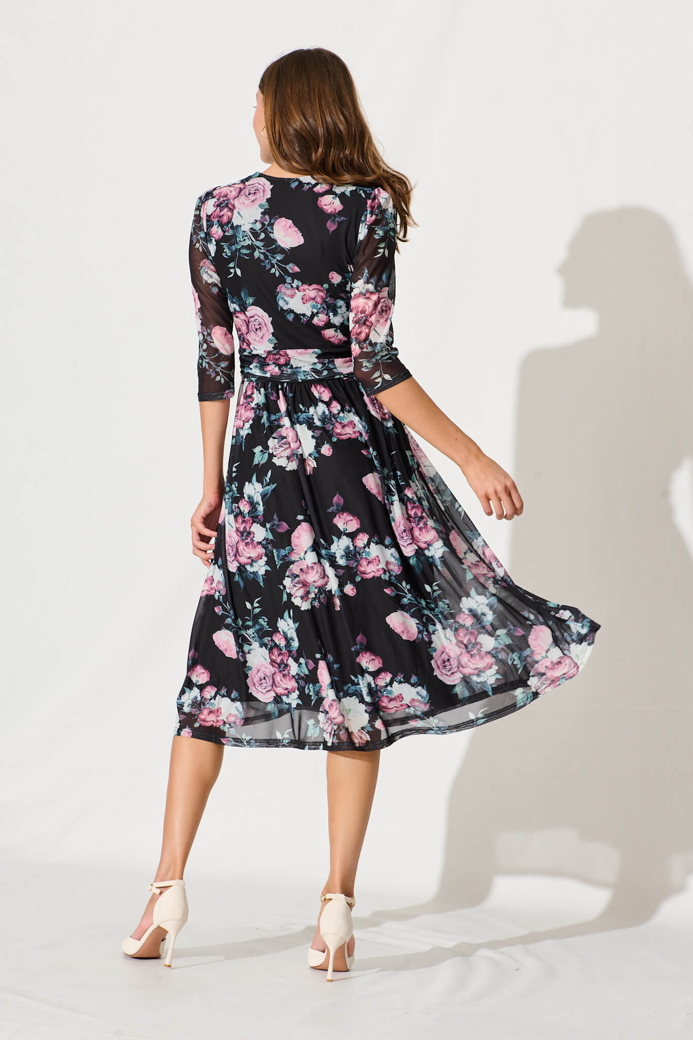 Graceland Midi Dress In Black With Multi Floral