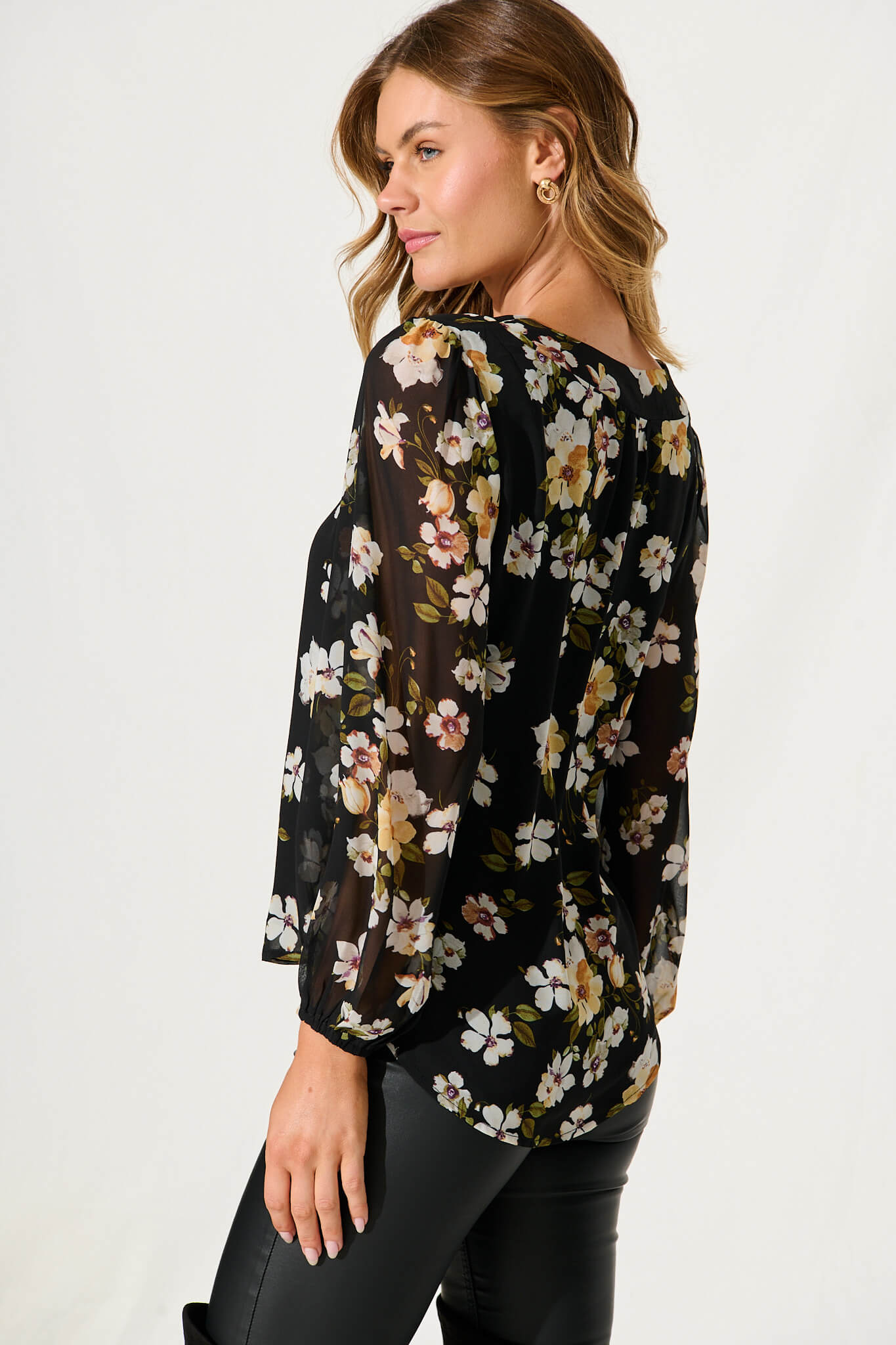 Lucy Top In Black With Multi Floral Print