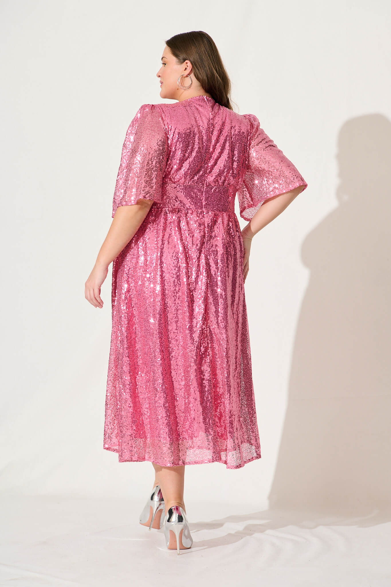 Livorno Midi Dress In Pink Sequin