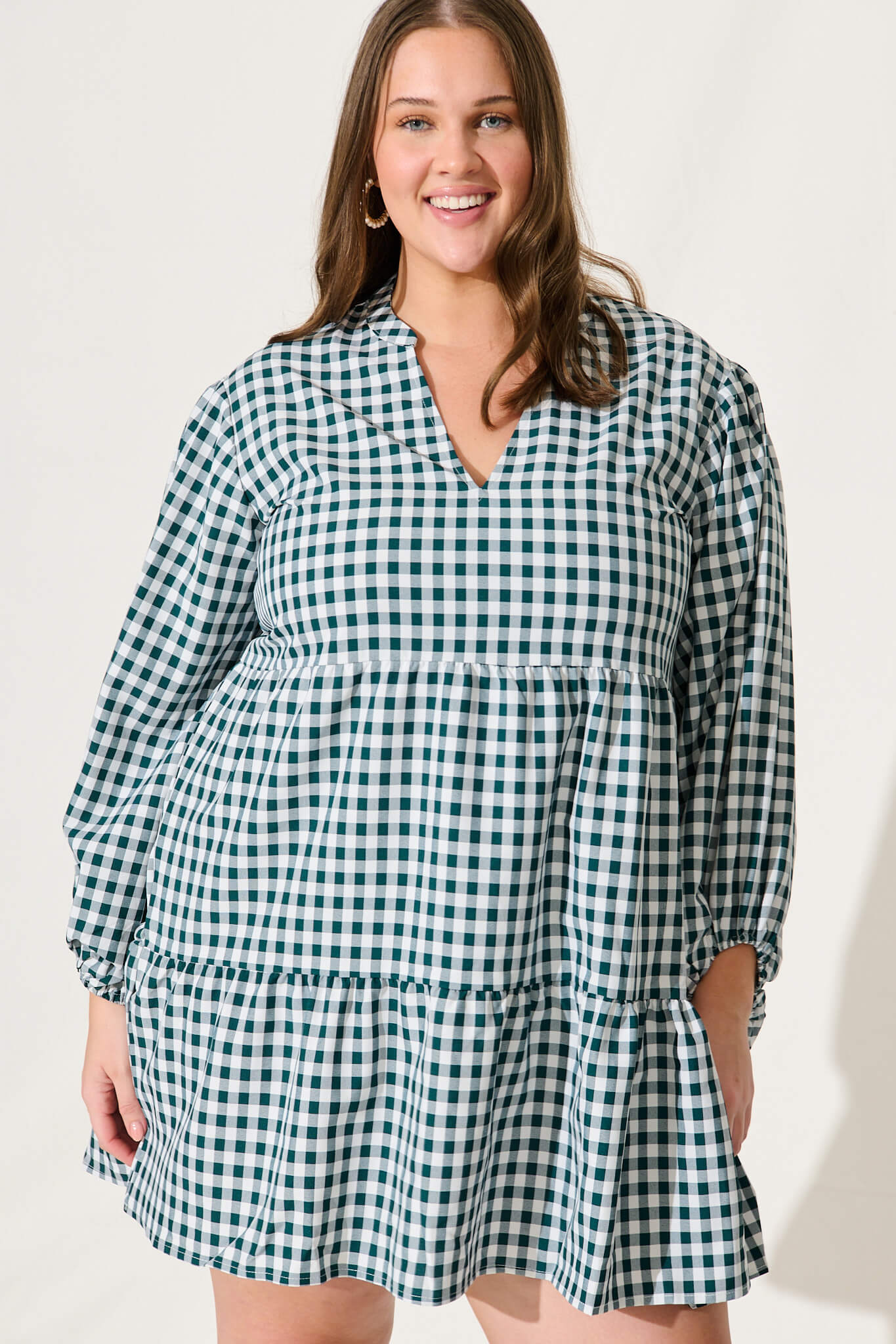 Ciaran Smock Dress In Emerald Gingham