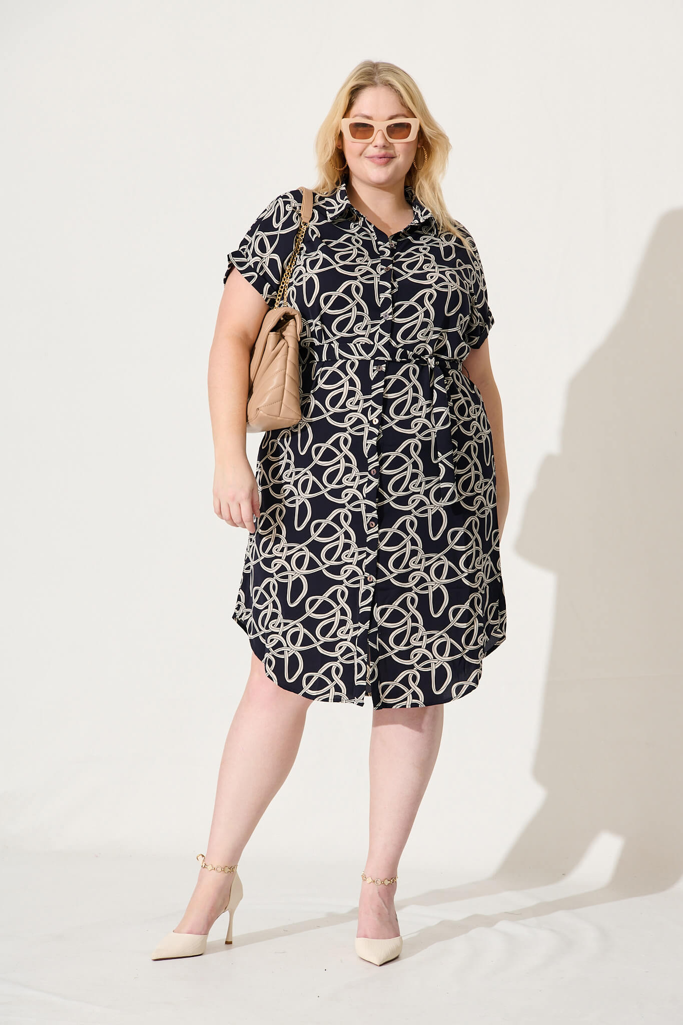 Maddison Shirt Dress In Navy With White Swirl