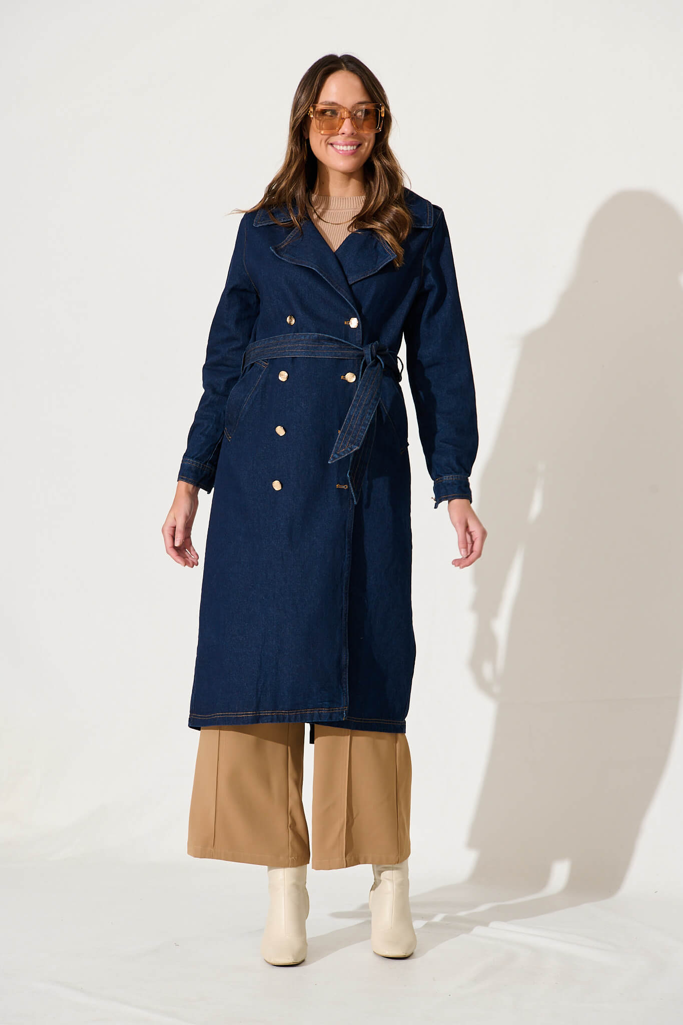 Layton Trench Coat In Dark Blue Denim