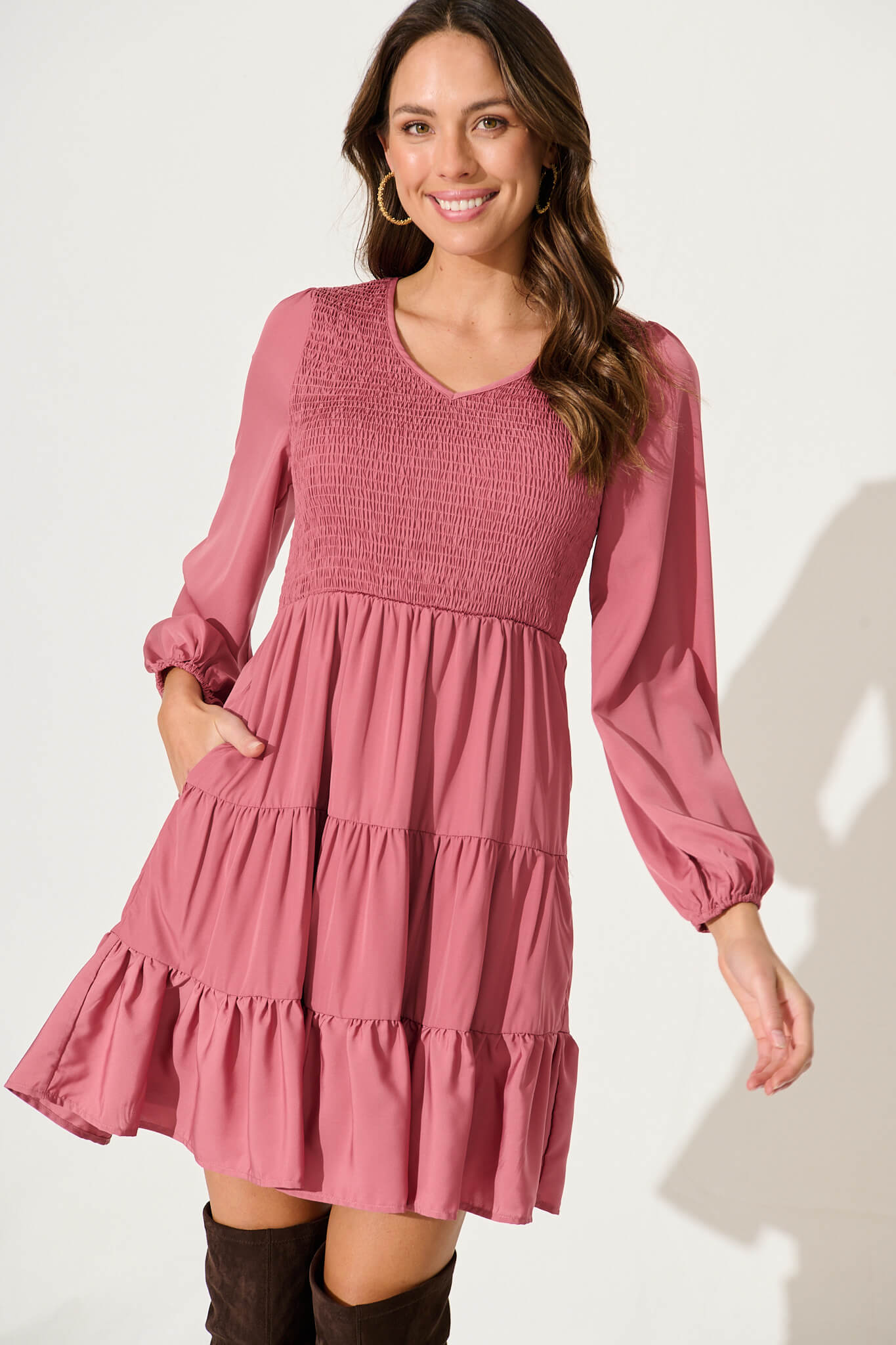 Belinda Dress In Rosewood Pink