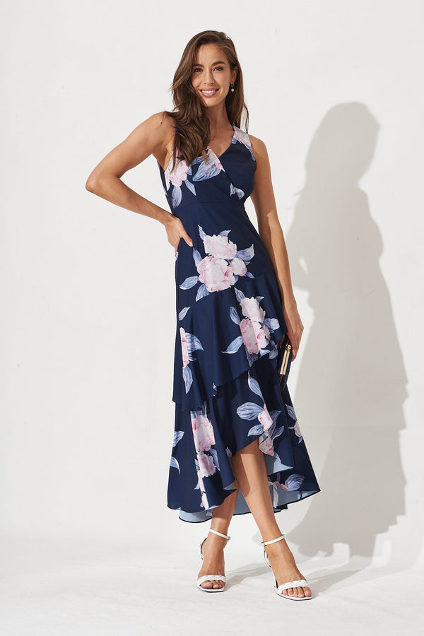 Momentous Dress in Navy with Blush Floral – St Frock