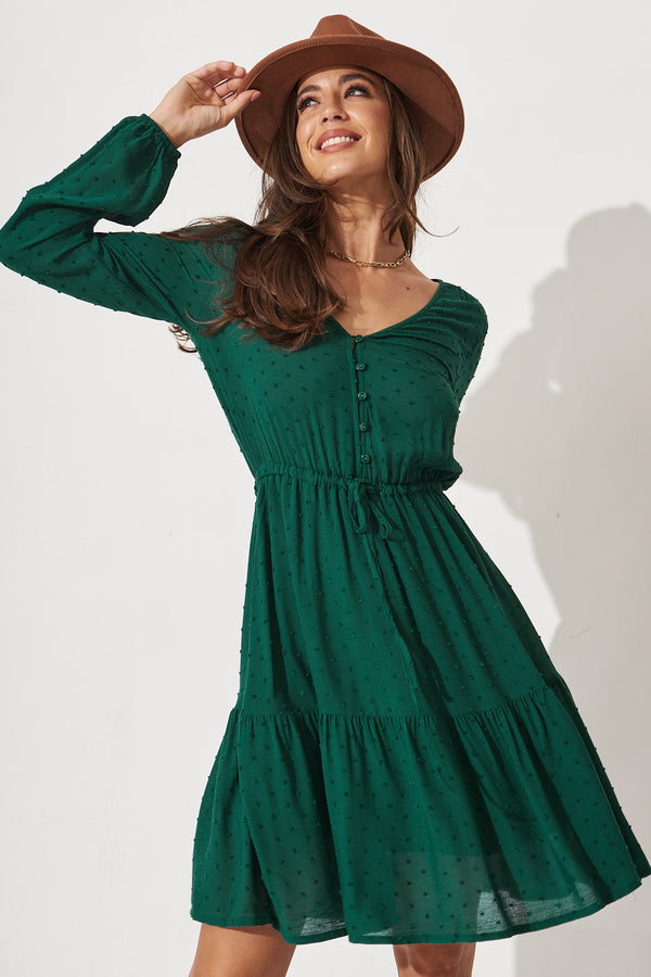 Blainey Dress In Emerald Green Swiss Dot – St Frock
