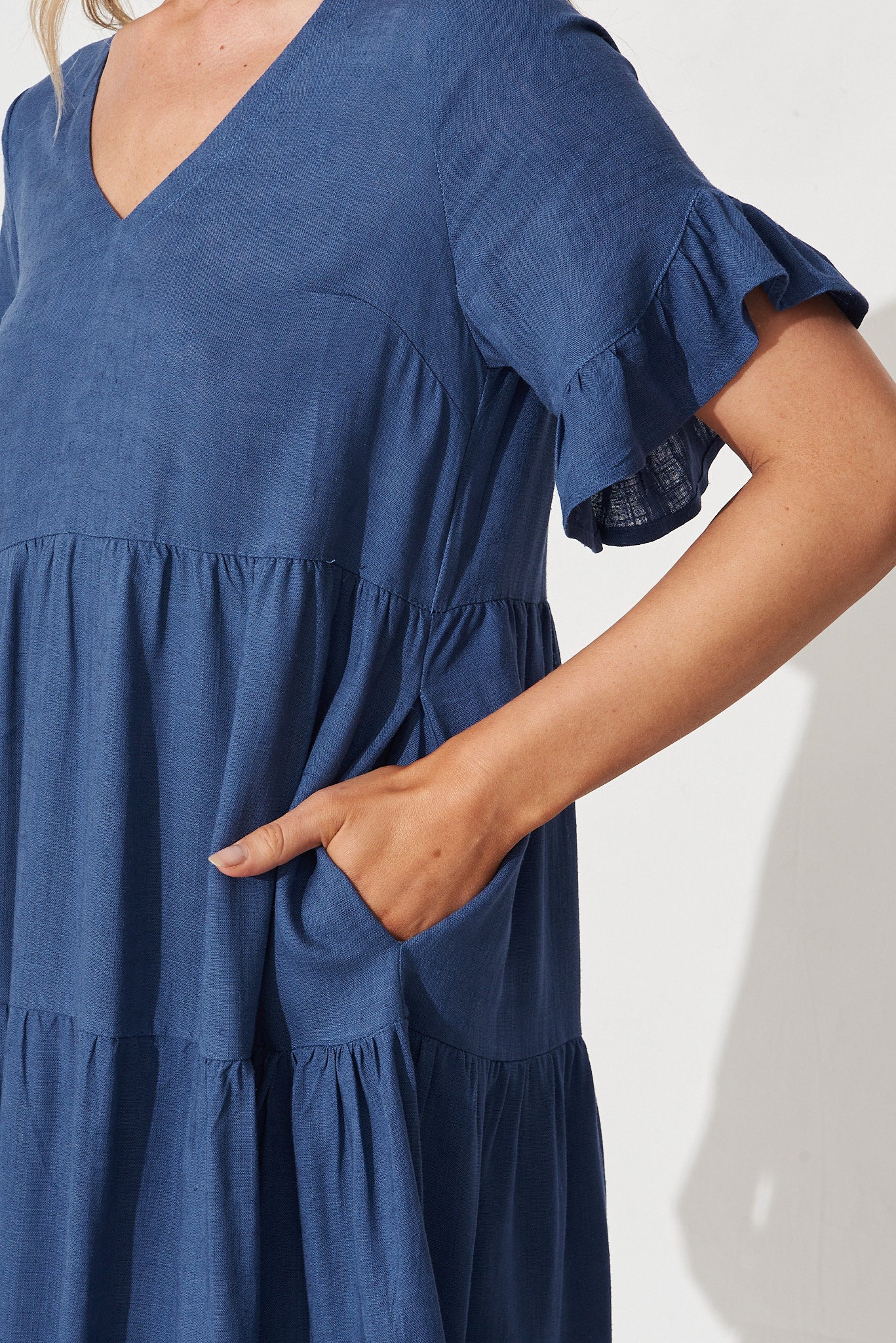 Kristen Midi Dress In Blue Linen Blend – St Frock