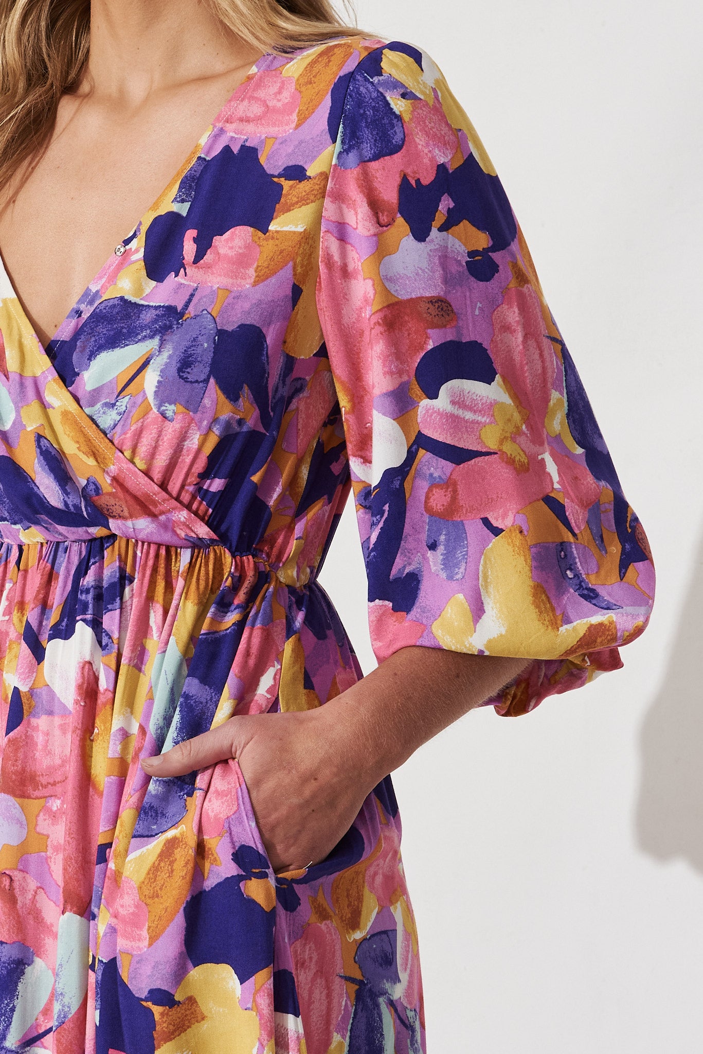 Davita Midi Dress In Pink And Purple Print – St Frock