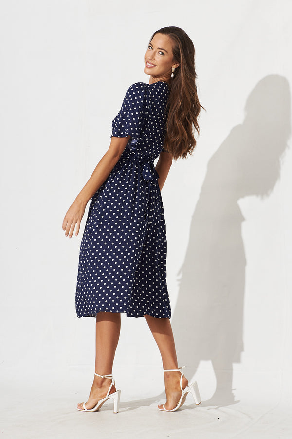 Truro Midi Dress In Navy With White Spot – St Frock