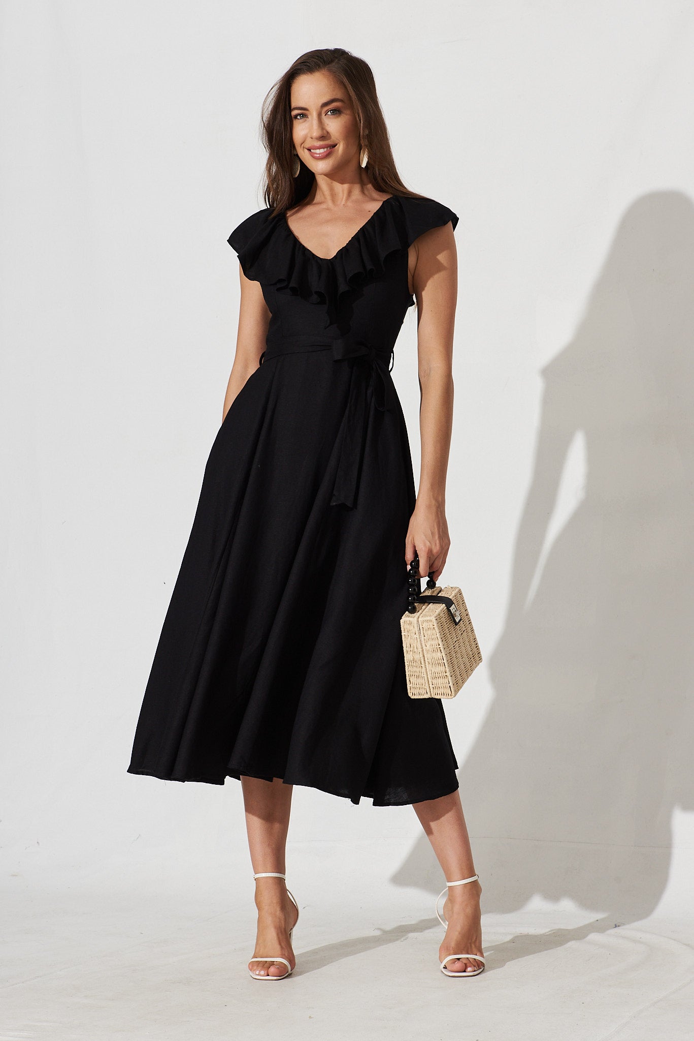 Image of Suna Midi Dress In Black Cotton Blend