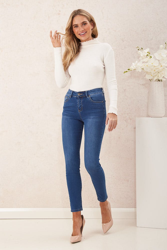 Brooklyn Mid Rise Jeans In Dark Blue Denim