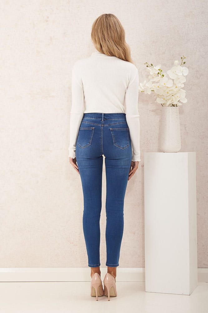 Brooklyn Mid Rise Jeans In Dark Blue Denim