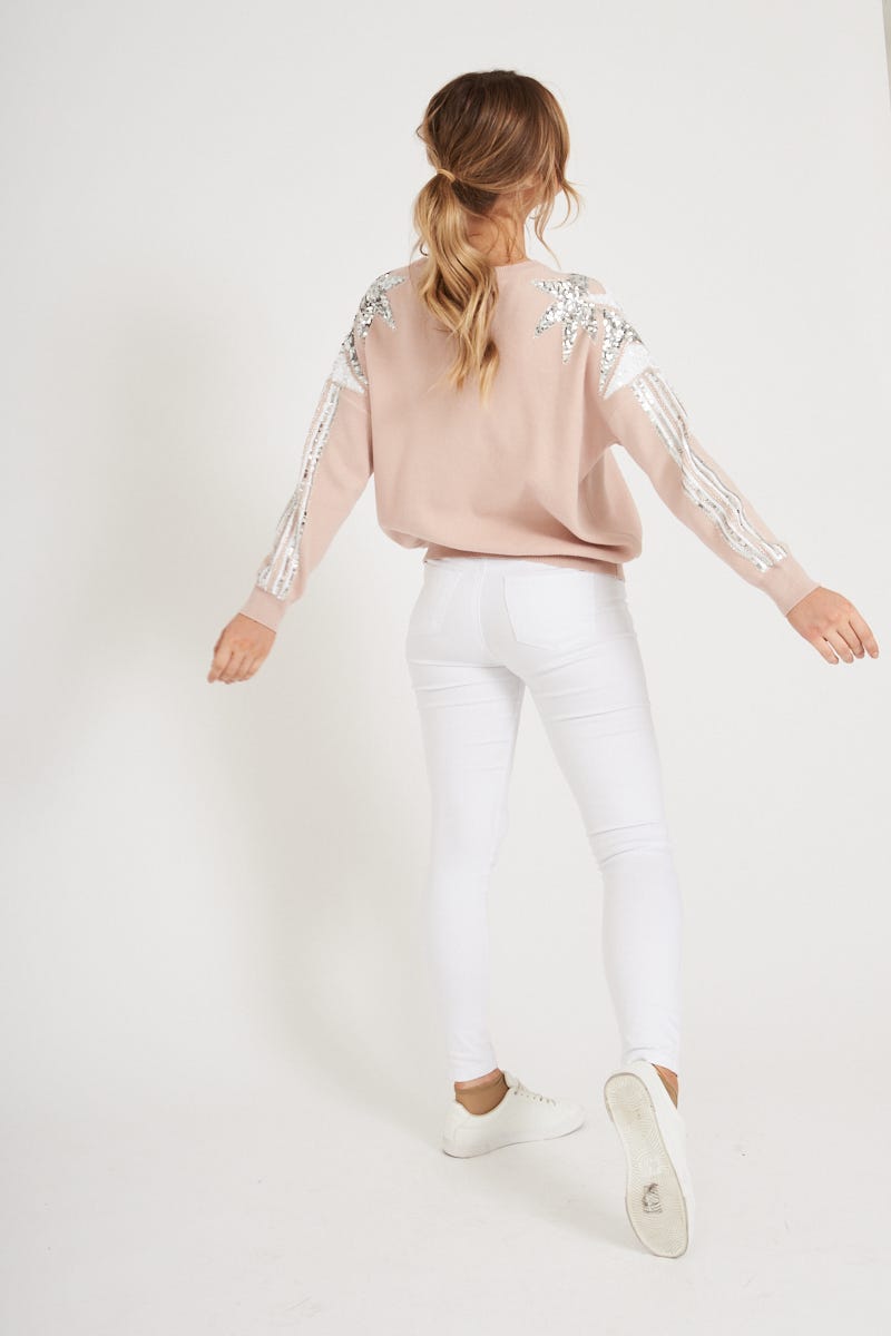 Ice Queen Knit in Blush with Sequin Sleeve