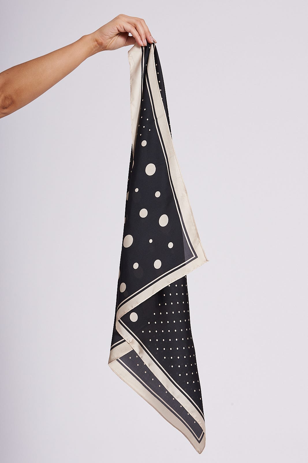 august + delilah Mac Scarf in Black with Beige Polka Dot