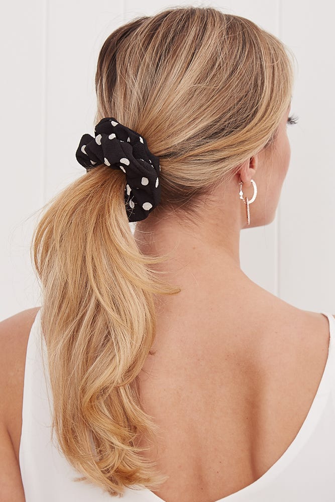 August + Delilah Annie Scrunchie In Black Polka Dot