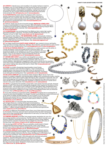 Vanity Fair magazines jewelry article featuring the 7 diamond horizon earrings from the wandering jewel