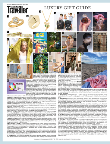 Traveller Magazine Luxury goft guide featuring the Gold Septagon disengagement Ring from the wandering jewel