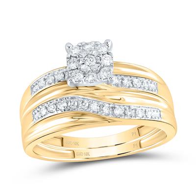 10K YELLOW GOLD ROUND DIAMOND SOLITAIRE MATCHING WEDDING RING SET 1/20