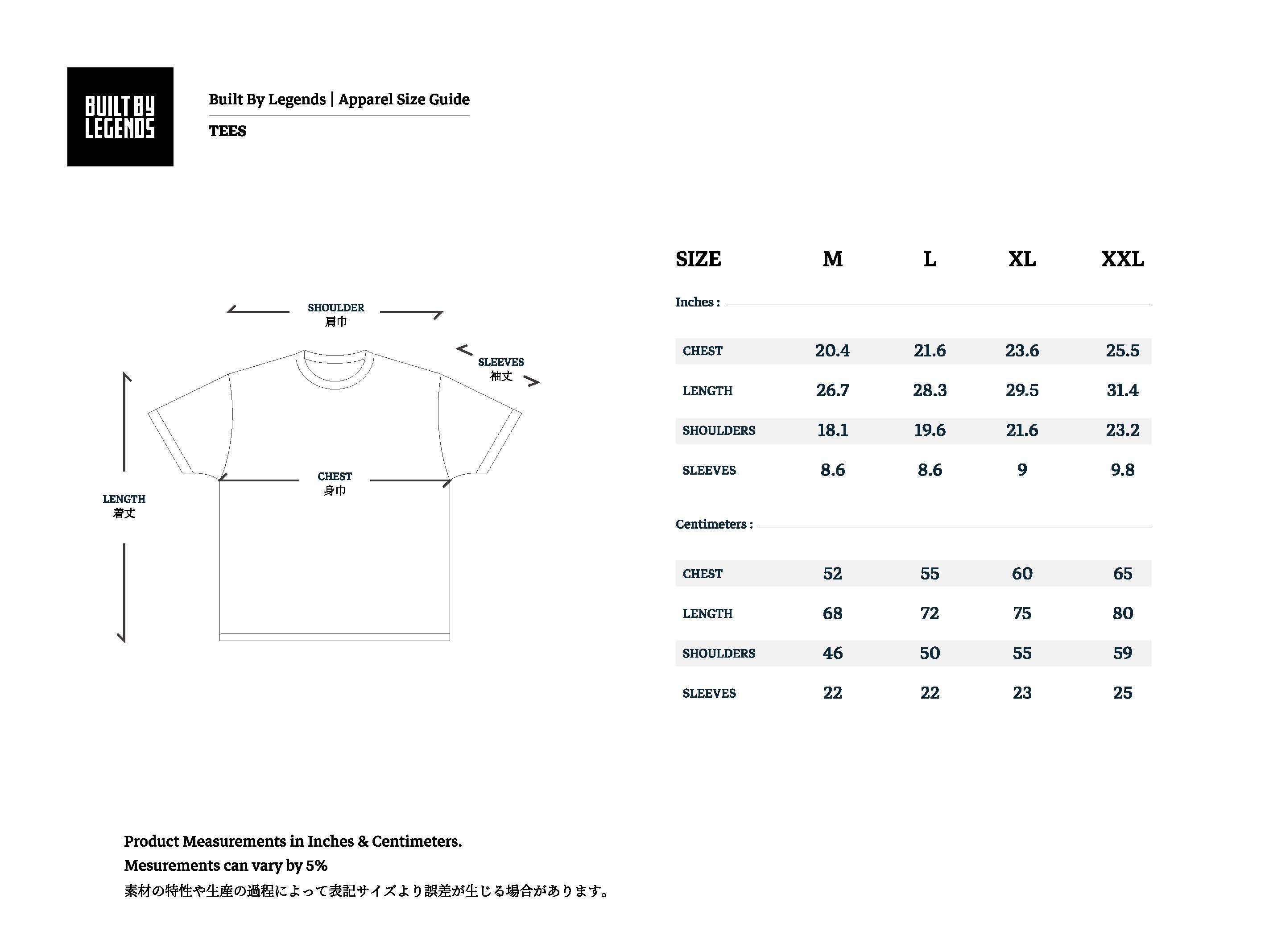 Sizing for Tees – builtbylegends