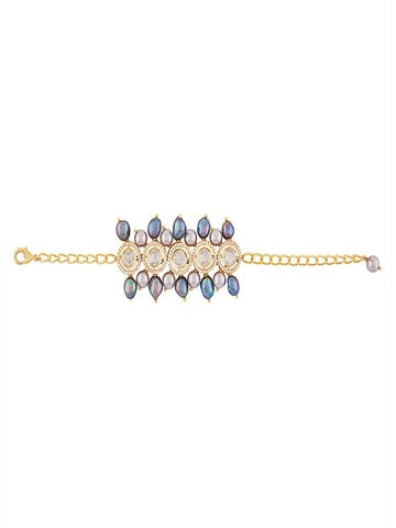 Hydro Mozanite Polki Bracelet with Grey Fresh Water Pearls