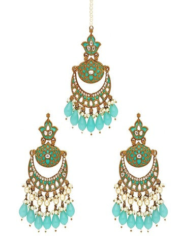 Siyahi Enamel Earring & Maang Tikka Set