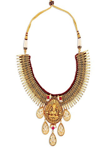 Goddess Lakshmi Temple Pendant Ruby Necklace Set