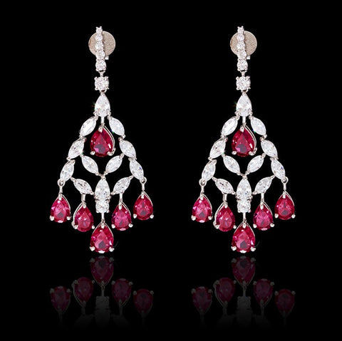 Sterling Silver Diamond Ruby Earrings